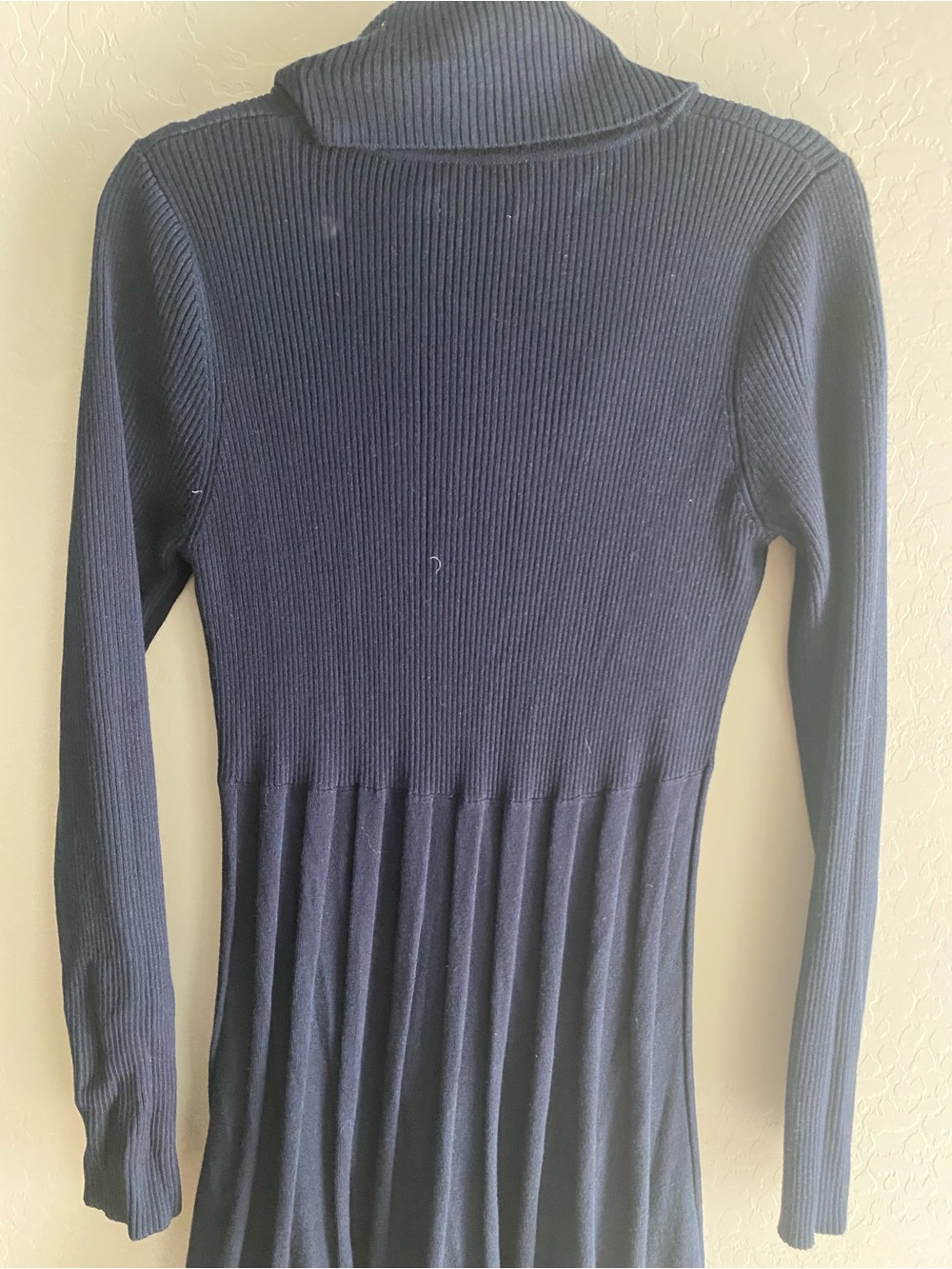 Calvin Klein Navy Blue Ribbed Cowl Neck Fit & Flare Sweater Dress L - Picture 7 of 7